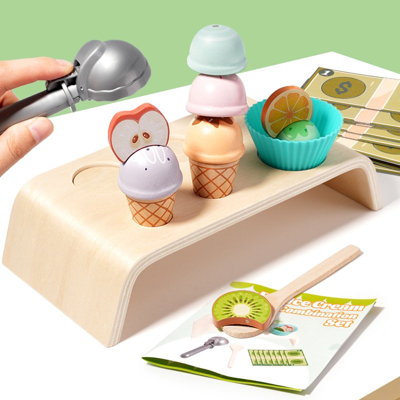Wooden Pretend Play Ice Cream Set with Scoops Toppings for Kids Kids Kitchen Set Play Kitchen Wooden Pretend Play Ice Cream Set with Scoops Toppings for Kids Kids Kitchen Set Play Kitchen - Image 1