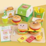 Wooden Simulation Hamburger Fries Sandwich Matching Pillars Food Cutter Kitchen Cutters Pretend Play Toy - Image 2