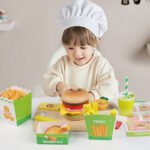 Wooden Simulation Hamburger Fries Sandwich Matching Pillars Food Cutter Kitchen Cutters Pretend Play Toy - Image 3