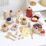 Wooden Simulation Pretend Play Milk Pot Tea Set Toy Cake Play Kitchen Tableware Tea Set Educational Toy