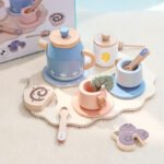 Wooden Tea Set for Little Girl Boys 3+ Years Old-Princess Tea Time Educational Pretend Play Kitchen Accessories Food Toy