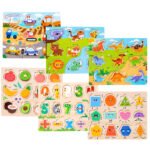 Wooden children's early education fun puzzle board for cognitive development, matching and puzzle pieces to improve hand-eye coordination and intelligence