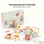 Wooden children's simulated tea set, fruit tea set, cake set, pretend play tableware toy