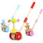 Wooden children's small and large educational toy push rod cartoon animal stroller baby stroller toy - Image 2