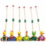 Wooden children's small and large educational toy push rod cartoon animal stroller baby stroller toy