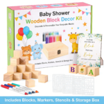Portable Shower Party Prop Set Pine Wood Blocks DIY Building Blocks Game Table Wooden Ornaments