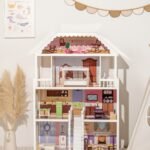 Kids Montessori Educational DIY Toy Multi-Functional Wooden Princess Doll House Room for Boys and Girls