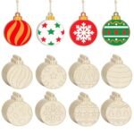 Custom Creative Wooden Christmas Ornaments, DIY Painting Crafts - 4 Designs with Twine Rope Decoration. Christmas Ornaments