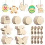 Wood Happy Easter Egg Bunny Butterfly Flower Hen Cutouts Wooden Easter Hanging Decoration for DIY Crafts