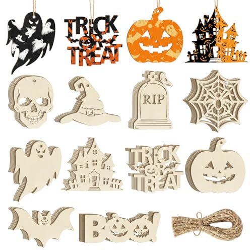Unfinished Wooden Hanging Ornaments Children DIY Colorful Painted Hanging Decorations for Halloween Unfinished Wooden Hanging Ornaments Children DIY Colorful Painted Hanging Decorations for Halloween - Image 1