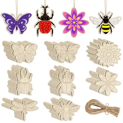 Hand-Painted Ice Cream Shape Wooden Ornaments for Home Decoration Wood Crafts Wall Signs DIY Painting Wooden Crafts Wooden Bee Hanging Ornaments Unfinished Butterfly Wood Slices for Kids - Image 1