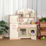 Pretend play pink and green refrigerator kitchen simulation oven washing machine baby vegetable washing and cooking set playground girl toy - Image 2