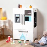 Children's wooden simulation playhouse refrigerator kitchen toy set, wooden beverage juice dessert