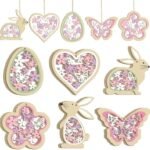 12-Piece Hanging Decor Set Spring Decor Pendants Wooden Easter Decorations Rabbit Easter Holiday Supplies Wooden Ornaments