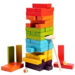 54 PCS Colorful Wooden Stacking Board Games Building Blocks Wooden Tumble Tower Game Educational Coordination Toys for Kids