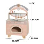 91CM Pink Montessori Kids Wooden Kitchen Set Pretend Play Cooking Toys for Girls Realistic Kitchen Accessories Toy Gift