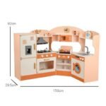 Children's Wooden Simulation Kitchen & Washing Machine Pretend Toys with Light Sounds Educational Role Play for Kids