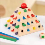 Classic Fun Games Montessori Baby Wooden Sticks Dice Game Educational Toy for Kids Ages 3+ Fine Motor Skills Shape Recognition