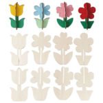 DIY 3D Flower Spring Wood Crafts to Paint, Spring Unfinished Wooden Slices for Craft, Flowers Ornaments for Painting Decorations