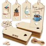 DIY Crafts Unfinished Blank Wooden Tag Natural Rectangle Wood Label with Heart for Decoration Gift