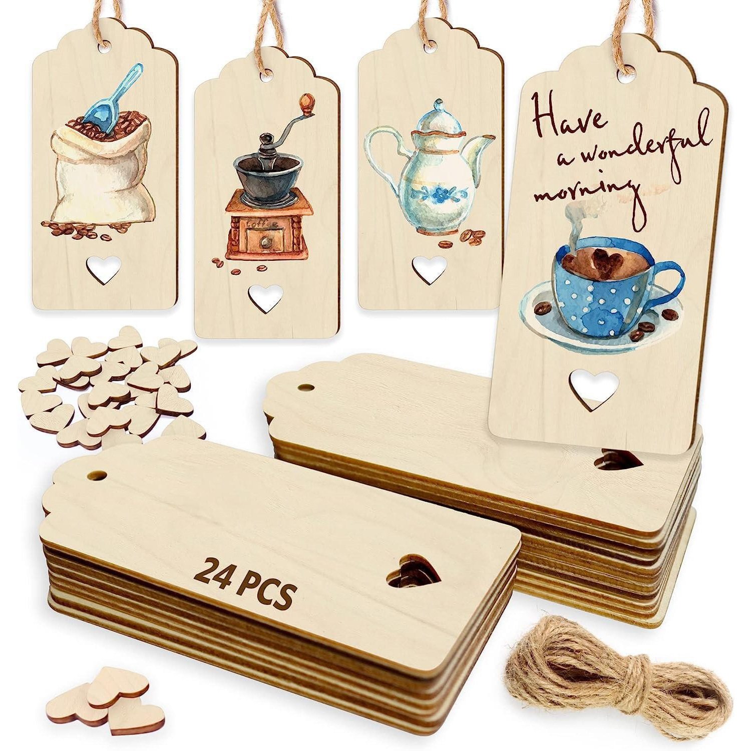 DIY Crafts Unfinished Blank Wooden Tag Natural Rectangle Wood Label with Heart for Decoration Gift - Image 1