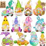 DIY Easter Holiday Supplies Wood Chip Decorative Pendant Featuring a Dwarf Rabbit Egg for Tree Hanging Ornaments 24PCS