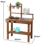 Kitchen Fir Wood Play for Toddlers Garden Sink Stoves Chalkboard Cabinet Flowerpot Outside Kitchen Mud for Kids Outdoor Backyard