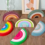 Custom Early Education Sensory Creative DIY Rainbow Building Blocks New Montessori Wooden Set Colorful Patchwork Toy Promotional