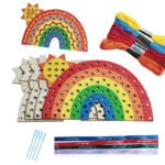 Pafu Montessori Sewing Yarn Craft Kit Dinosaur Rainbow Wooden Crafts Kids Gift for Birthday Cross Stitch Kits