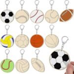 Unfinished Wooden Sport Ball Keychain Blank Wood Basketball Football Baseball Color Your Own Keychains for DIY Crafts Gifts