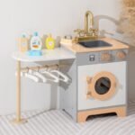 Vienna Early Childhood Educational Wooden Pretend Play Washing Machine Toy for Kids Realistic Role Play Laundry Simulation