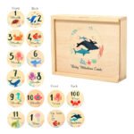 Wooden Baby Month Milestone Cards with Ocean Animals, Round Wood Slices for Newborn Photo Shoot Props