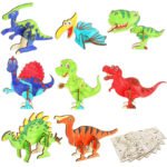Wooden Dinosaur Crafts for Kids - 3D DIY Painting Kit with 6 Dinosaurs, Brushes & Paint, Preschool Activity and Gift