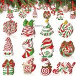 Wooden Hanging Mint Candy Canes & Ball Pendants-Christmas Candy Lollipop Ornaments for Xmas Tree Decor