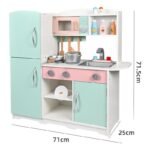 Wooden Kids Pretend Play Kitchen Set with Refrigerator Stove Combo Realistic Cooking Toy for Toddlers Green Home Simulation