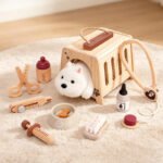 Wooden Pet Care Play Set Montessori Veterinary Doctor Toy Dog Carrier Grooming Accessories Pretend Gift Toddlers Kids