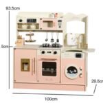 Wooden Pink Multifunctional Play Kitchen with Washing Machine Toy Set for Girls Kids Kitchen Toys