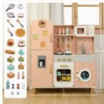 Wooden Pretend Cooking Kitchen Toy Set for Kids with Realistic Design Sink with Faucet Utensils Kitchenware Play Set