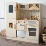 Wooden Pretend Kitchen Toy with Light Sound and Water Features Fridge Cooking Set for Children