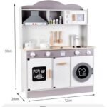 Wooden Pretend Play Kitchen Toy Set with Refrigerator Gas Stove and Range Hood for Kids Educational Simulation