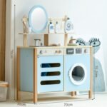 Wooden Pretend Washing Station Toy for Kids with Sink Mirror Clothes Rack Role Play Educational Toy for Toddlers