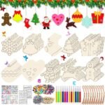 Wooden Santa Claus Christmas Tree Hanging Ornament for Kids Classic Style Includes Wooden Beads