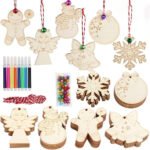 Children's DIY Christmas Tree Pendant Set Wooden Drawing Toy with Snowflake Bells for Festive Decorations
