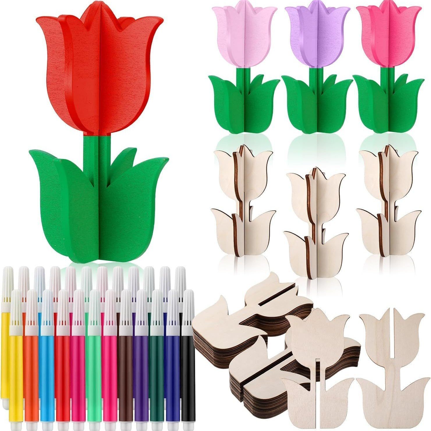 DIY Creative Wooden Crafts Wooden Tulip Ornaments Wooden Desktop Decorations for Gifts DIY Creative Wooden Crafts Wooden Tulip Ornaments Wooden Desktop Decorations for Gifts - Image 1