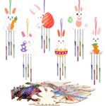 Easter Rabbit Wind Chime Pendant Creative DIY Wooden Crafts for Kids Sewing & Weaving Toys