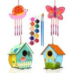 Perfect DIY Wooden Birdhouse Wind Chime Kit Drawing Toys Set for Kids Boys and Girls for Easter Party Favors Basket Stuffers