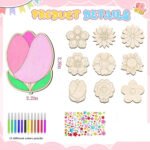 3D DIY Wooden Flower Cutouts Ornaments Wooden Slices with 12 Colored Pens for Summer Spring Tabletop Handmade Project Decor