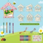 12 Pack Wind Chime Kit for Kids Make Your Own Wind Chime DIY Wood Arts and Crafts Decorative Coloring Wooden Hanging Ornaments for Girls Boys Home School Activity Party Supplies(Spring Flower Animal)