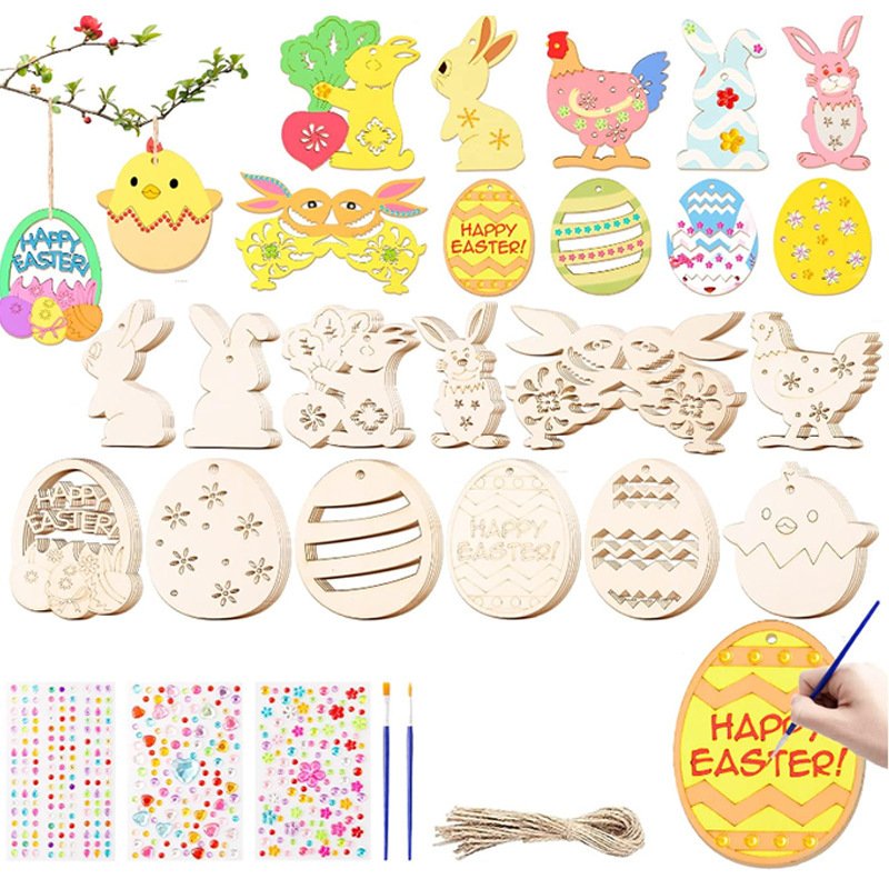 Wooden Easter Ornament DIY for Children Wooden Crafts Rabbit Eggs Ornament Pendant for Painting Easter Decorations Wooden Easter Ornament DIY for Children Wooden Crafts Rabbit Eggs Ornament Pendant for Painting Easter Decorations - Image 1