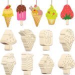 Unisex Summer Style DIY Decorative Pendant Wooden Ice Cream Wood Chip for Children's Painting Educational Toys